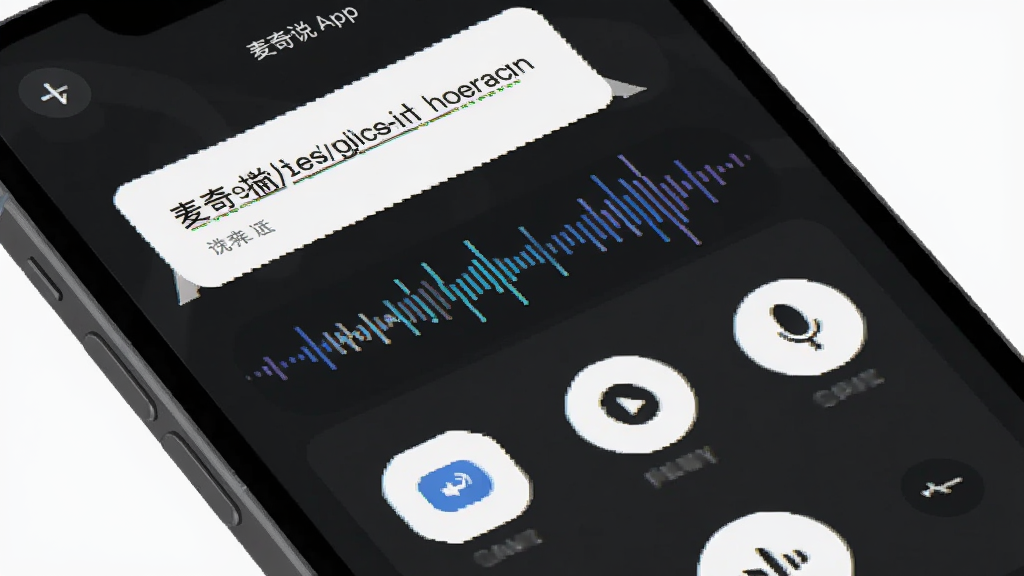 主体是麦奇说App的语音输入界面,布局为手机屏幕特写,排版显示用户说出一段话后屏幕出现文字和对应的执行动作图标,风格是扁平化设计,细节上有声波动态效果和清晰的文字标签,画质干净无多余元素