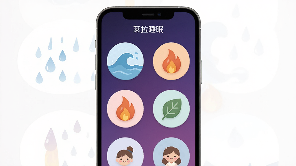 ����˯�������������棬�ֻ���Ļ��ʾ���Բ������ͼ�����������У�ÿ��ͼ������Сͼ������Ρ����ˡ����桢��Ҷ������Ϊ����ɫ���䣬�����С�����˯�ߡ�С�ֱ�ʶ���������ƽ����ͼ����Ƽ��ɰ������������ɾ�