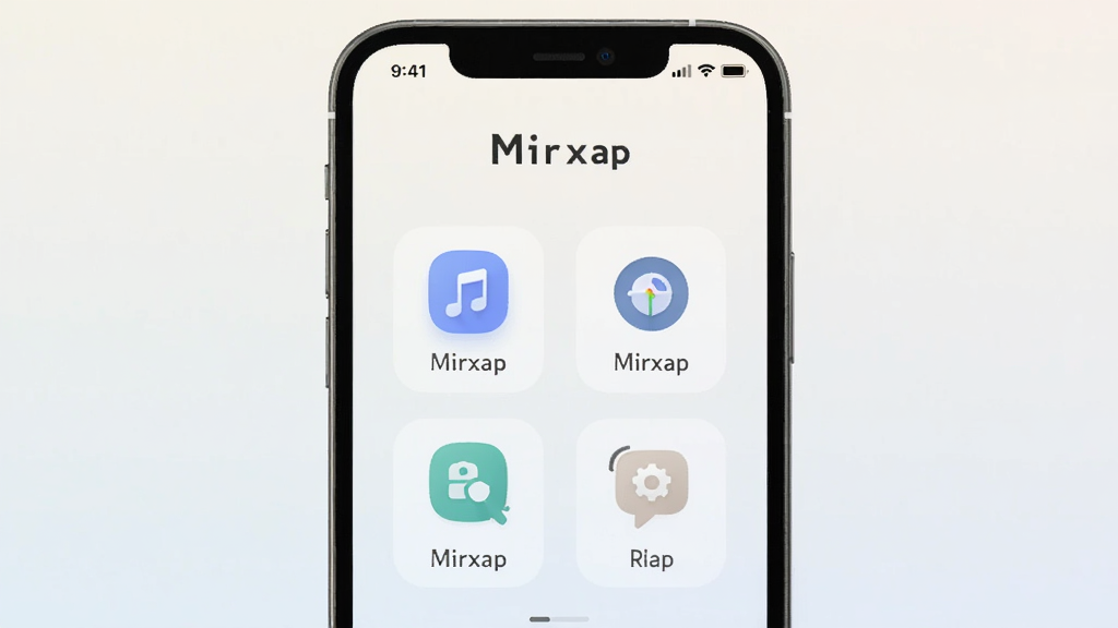 һ��չʾ Mirxap �������Ľ�����ֻ���Ļ��ͼ������������ Mirxap �ļ�������棬�������������Ĺ���ͼ�꣬����Ϊ�ɾ���ǳɫ���䣬����ִ���ƽ��ϸ��Բ�󣬻��ʸ��壬�޶���Ԫ��