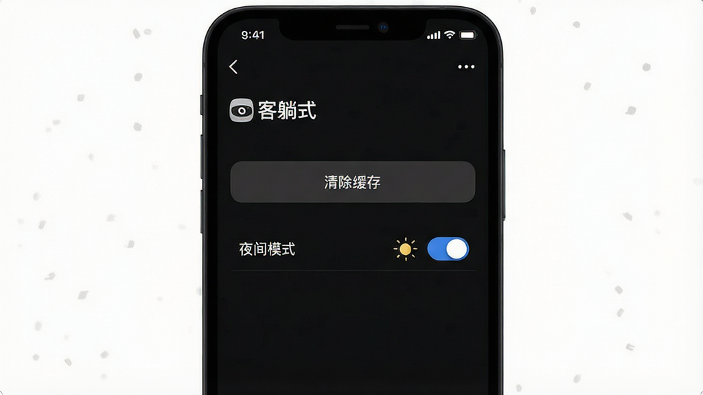 һ���ֻ���Ļ��ͼ��չʾ���ɿ͡�APP������ҳ�棬ҳ�����С�������桱��ť�͡�ҹ��ģʽ�����أ���������ɫģʽ���棬����������ͼ���࣬���ɾ����ࡣ