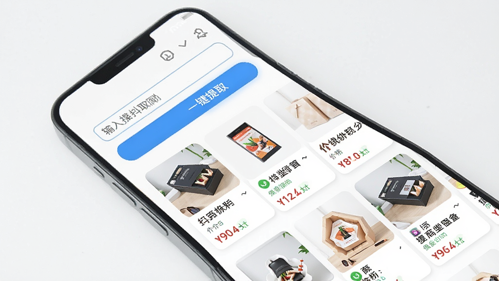 һ��չʾ������Ӧ����Ʒ������ȡ���ܵ��ֻ�����ͼƬ���������ֻ���Ļ��ʾһ�������͡�һ����ȡ����ť���·�����ȡ��������Ʒ��Ƭ�б���ÿ�ſ�Ƭ������ƷͼƬ�����⡢�۸��Ӷ������������ɾ����࣬����������ֱ�ۣ������������޶���װ��Ԫ��