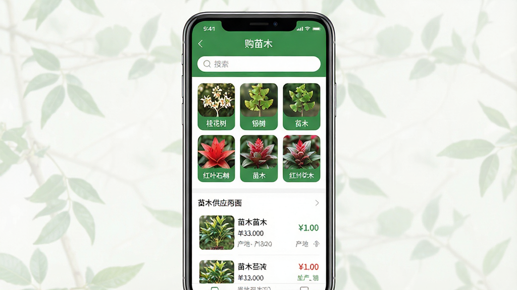 һ��չʾ�ֻ�Ӧ�ý����ͼƬ�������������ֻ���Ļ����Ļ����ʾ�š�����ľ��APP����ҳ����ҳ�Ϸ����������м��Ǹ�����ľ�����ͼ�꣬�����������������Ҷʯ骵ȣ��·�����ľ��Ӧ�б������м۸�Ͳ�����Ϣ�����岼��������������ɫ�Ͱ�ɫΪ��ɫ�������������Ȼ�����ʸɾ����޶���Ԫ�ء�