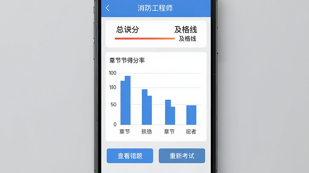 �ֻ���Ļ��ʾ����������ʦ��APP��ģ�⿼�Խ��ҳ���������ֺܷͼ����߶Աȣ��м��Ǹ��½ڵ÷�����״ͼ���ײ��ǡ��鿴���⡱�͡����¿��ԡ���ť���������ִ���ƽ�����׻���ɫ�����ݿ��ӻ��������ɾ��޶���Ԫ��