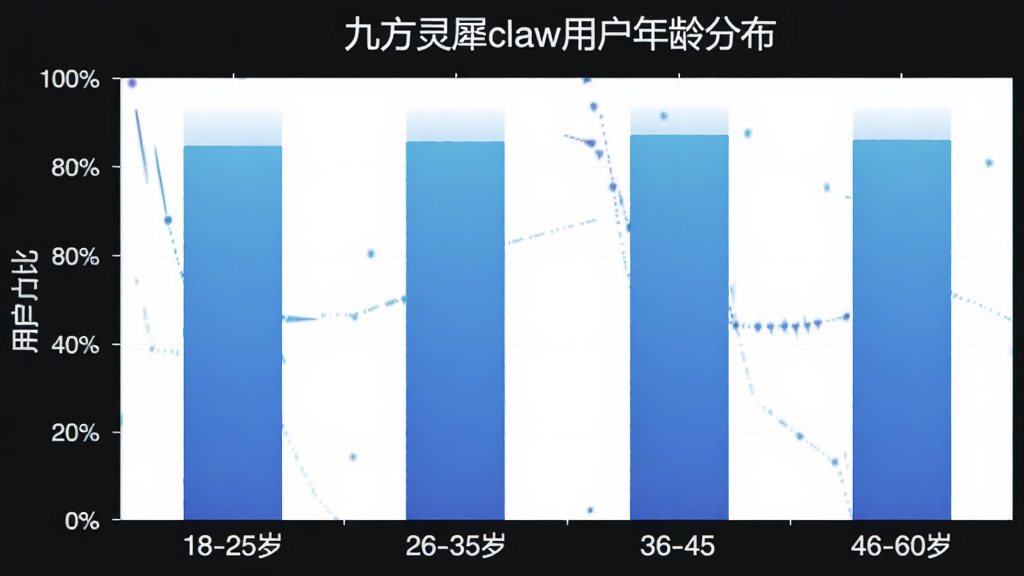 �ŷ���Ϭclaw�û�����ֲ���״ͼ�������ע�����18-25�ꡢ26-35�ꡢ36-45�ꡢ46-60�꣬�����ע�û�ռ�Ȱٷֱȣ���״ͼ��ɫΪ��ɫ���䣬ͼ������Ϊ���ŷ���Ϭclaw�û�����ֲ����������רҵ�������������޶���Ԫ��