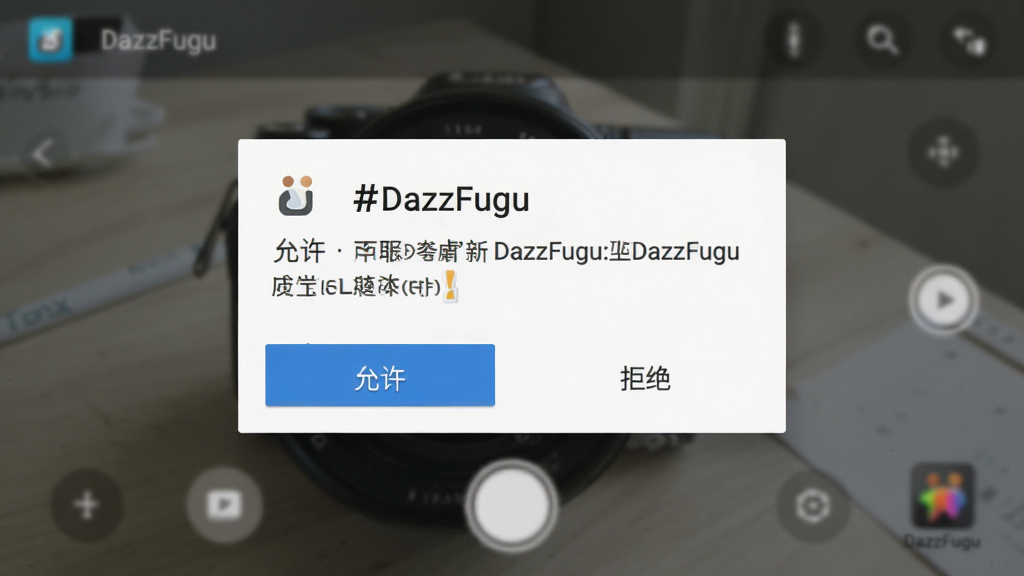 һ���ֻ���Ļ��ͼ����ͼƬ��������DazzFuguӦ���ڰ�׿ϵͳ�ϵ�Ȩ�����󵯴��������ǵ������У�������ģ����������棬�Ű��࣬�����ϵͳԭ��UI��ϸ�ڰ������������͡��ܾ�����ť�����ʸ��壬�ɾ����޶���Ԫ�أ������д�������