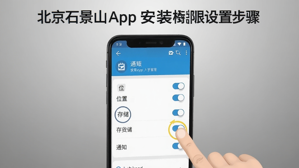 һ��չʾ����ʯ��ɽApp��װȨ�����ò����ͼƬ���������ֻ���Ļ��ʾ��׿ϵͳ��Ȩ�޹������棬��λ�á��洢��֪ͨ��Ȩ�޿��أ��Ա�����ָ���������ʾ�⣬�����Ǽ��Ļ�ɫ���䣬������̳̻����������������ʸɾ��޶���Ԫ��