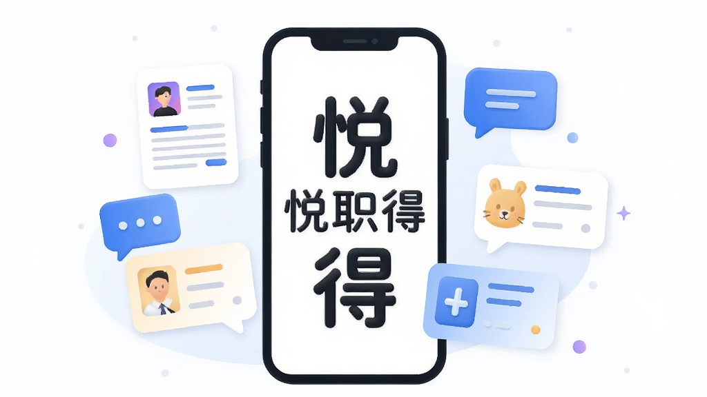 һ��չʾ����ְ�á�App���Ľ���ı�ƽ���廭������Ϊһ�������ֻ�����Ļ��ʾ����ְ�á��������֣���Χ�����ż���ͼ�ꡢ�Ի����ݺ�ְλ��Ƭ�����־��У��Ű��࣬����ִ����죬ϸ��Բ�󣬻��ʸɾ����޶���Ԫ��