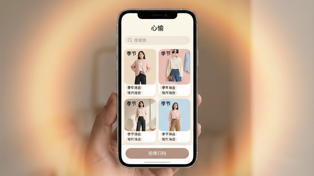 һ��չʾ�ֻ������¼Ӧ�ý����ͼƬ�������������ֻ���Ļ����Ļ����ʾ�����䡱Ӧ�õ���ҳ�����������������м����ٲ���ʽ�Ĵ���ͼƬ��Ƭ��ÿ�ſ�Ƭ��ע�˼��ںͳ��ϱ�ǩ���ײ������չ鵵��ť�����ֲ��þ��й�ͼ���ֻ���������͵�ůɫ���Ρ����Ϊ�ִ���ƽ����ƣ�ɫ�����װס�ǳ�ۡ�����Ϊ����ϸ���Ͽ�ƬԲ����ͣ����ֱ�ǩ���������ʸ���ɾ����޶���Ԫ�ء�