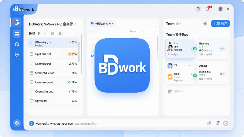 һ��չ��BDwork��������ȫò��չʾͼ������������BDwork������ͼ��������棬�����沼������������������б����Ҳ����Ŷ��ļ����������ײ�����Ϣ��ͨ����������������ɫΪ��������ִ���ƽ��ϸ��Բ�󣬻��ʸɾ����޶���Ԫ�أ������д���