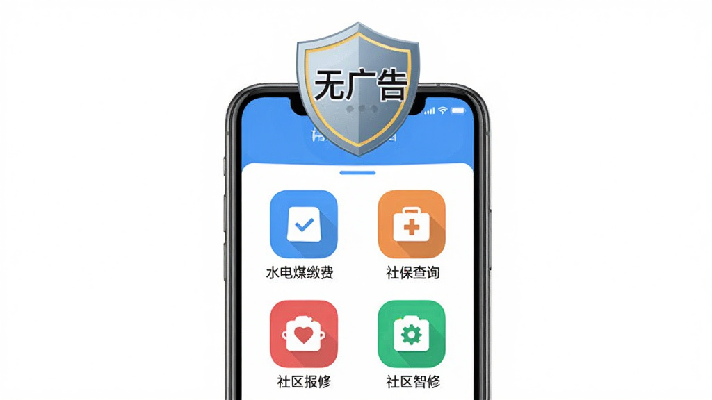 ����չʾ����ͩ�����ơ�App���ڲ������ͼ���ͼ������������һ���ɾ�������ֻ���Ļ����Ļ��������ˮ��ú�ɷѡ��籣��ѯ���������޵�ͼ�꣬��Ļ�Ϸ���һ����Ŀ�ġ��޹�桱���Ʊ�־�������Ǵ���ɫ��ͼ��ɫ����������񼫼򣬻��ʸɾ����޶���Ԫ�ء�