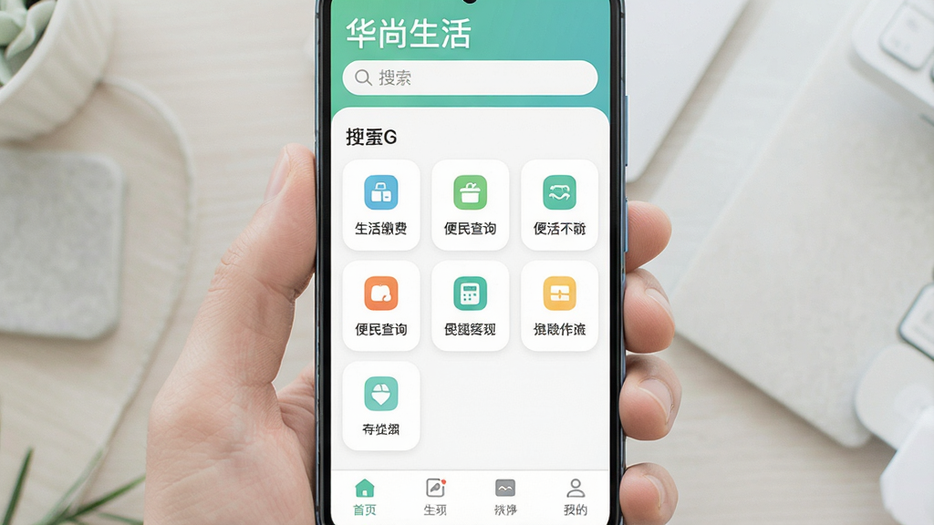 һ��չʾ���������App���Ľ�����ֻ�����ͼ������Ϊһ��������׿�ֻ�����Ļ����ʾApp��ҳ�����ְ����������������в�����ͼ������������ɷѡ������ѯ�ȣ����ײ����������Ű���У�����ִ���Լ���£�ϸ����ͼ��Բ���������������ʸɾ��������޶���Ԫ��