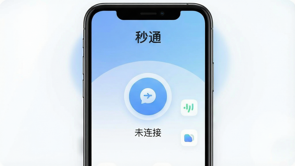 һ��չʾ��ͨApp��������ֻ���ͼ����ͼƬ�������������ֻ���Ļ����Ļ����ʾ��ͨApp����ˬ���棬�����С���ͨ�����ֱ�ʶ���м���һ����Ŀ��Բ�����Ӱ�ť����ť�·���ʾ��δ���ӡ�״̬���֣���������͵����׽���ɫ�����沼�ּ�����ˣ�û�ж���Ĺ�����򵯴��ڵ����������ִ���ƽ����ͼ��Բ�󣬻��ʸɾ��������޶���Ԫ��