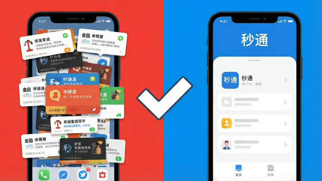 һ��չʾ��ͨApp�޹����ˬ����ĶԱȸ���ͼ�����������һ���ֻ���ʾĳApp������浯�������ҳ����������Ҳ�����һ���ֻ���ʾ��ͨApp�ĸɾ������棬�����ֻ��м���һ����Ŀ�ĶԹ���ͷָ���Ҳ࣬�Ҳ��ֻ���Ļ�Ϸ��С���ͨ�����ֱ�ʶ���������Ǳ�ƽ���廭�磬ɫ�ʶԱ��������Ҳ໭��ɾ����࣬�����������޶���װ��