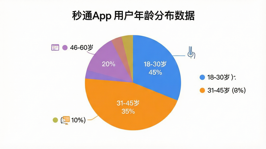һ��չʾ��ͨApp�û�����ֲ����ݵı�״ͼͼƬ������������һ��ɫ�ʷ����ı�״ͼ��ͼ����Ϊ�����������ֱ��ע��18-30�� 45%����31-45�� 35%����46-60�� 20%������ͼ��Χ�м���ͼ��˵���������Ǹɾ��İ�ɫ��ͼ������ִ���ƽ�����������ɶ������ʸɾ����޶���װ��Ԫ��