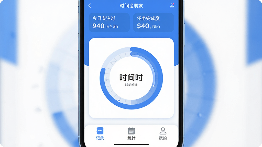 һ����Ϊ��ʱ�����ѡ����ֻ�Ӧ�������棬���岼�ּ����ˬ��������ʾ����רעʱ����������ɶȣ��м��ǻ���ʱ��ͳ��ͼ�����ײ�Ϊ��¼��ͳ�ơ��ҵ���������ѡ�������ִ���ƽ��������ɫΪ����ϸ��Բ�󣬻���ɾ��޶���Ԫ�أ����ʸ���