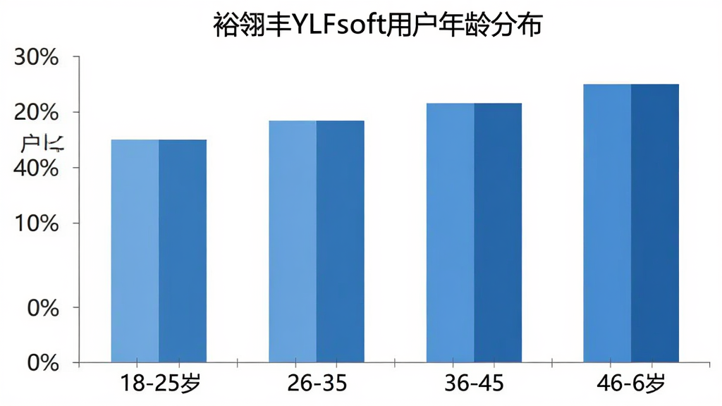 ԣ���YLFsoft�û�����ֲ���״ͼ������Ϊ�����18-25�ꡢ26-35�ꡢ36-45�ꡢ46-60�꣬����Ϊ�û�ռ�Ȱٷֱȣ���״ͼ��ɫΪ��ɫϵ��ͼ������Ϊ��ԣ���YLFsoft�û�����ֲ���������ɾ���࣬�����������޶���Ԫ��
