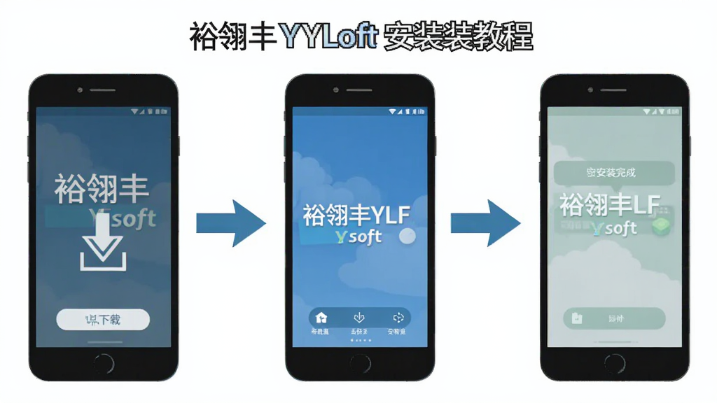 ԣ���YLFsoft��װ�̳�ʾ��ͼ������չʾ�ֻ���Ļ�����ص���װ��ɵĲ������̣��м�ͷָ������Ļ����ʾ��ԣ���YLFsoft�����֣�����ƽ���̳�ͼ�������������޶���Ԫ��