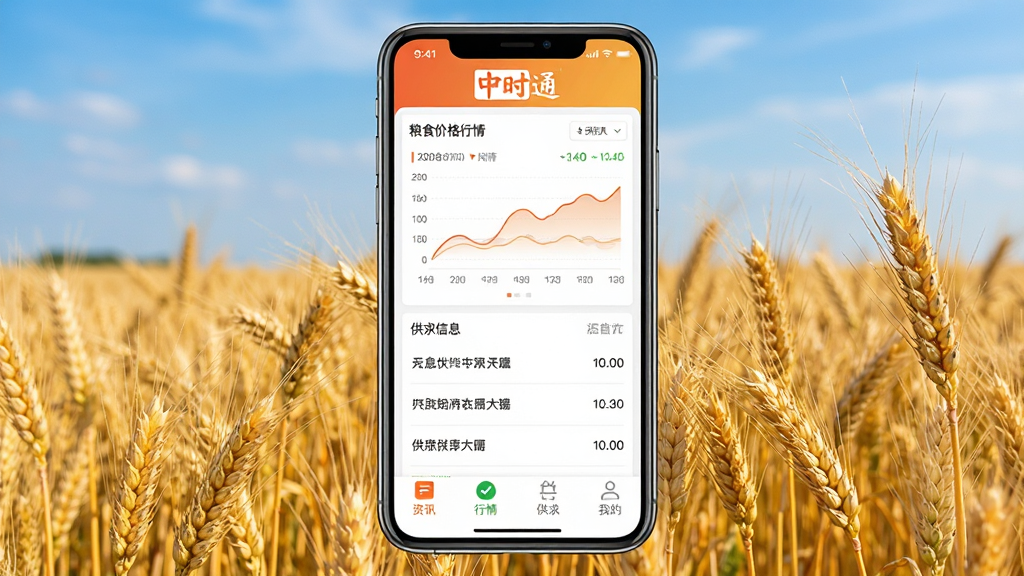 ��ʱͨApp������ȫòչʾ���ֻ���Ļ���У������ǽ��ɫ����������죬���涥����ʾ����ʱͨ��Ʒ�Ʊ�ʶ���м�����������ʳ�۸���������ͼ�͹�����Ϣ�б����ײ�����Ѷ�����顢�����ҵ��ĸ�������ť��������ִ���ɫ����ů���������������ɾ��޶���Ԫ�ء�