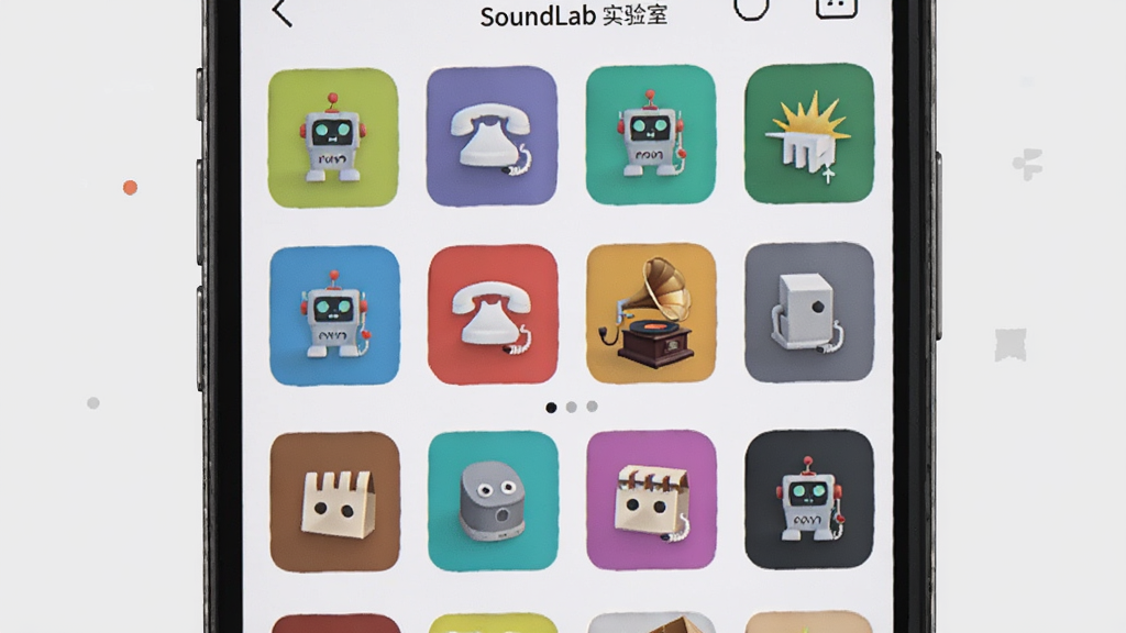 һ��չʾSoundLab ����ʵ������Ч������ͼƬ���������ֻ���Ļ��ʾ������Чͼ�꣬������ˡ��绰���������ȣ�ͼ��ɫ���������������룬������ǳ��ɫ��������ִ������ʸɾ����޶���Ԫ��