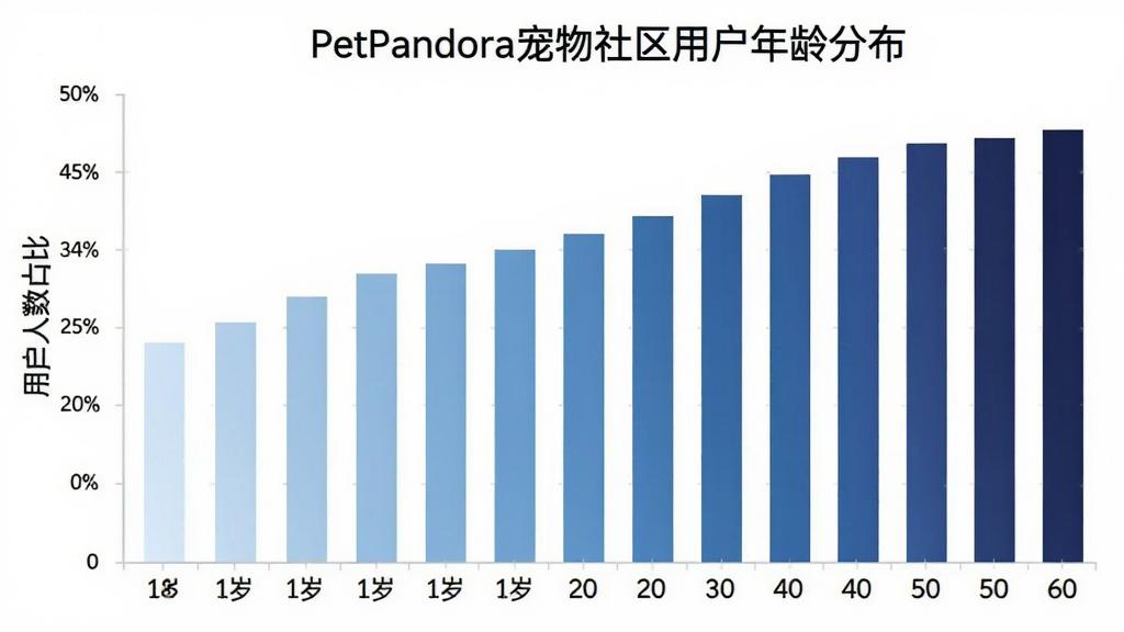 һ��չʾPetPandora���������û�����ֲ�����״ͼ������������δ�18�굽60�꣬�������û�����ռ�ȣ�������ɫ��ǳ�����������䣬ͼ������д�š�PetPandora���������û�����ֲ����������Ǹɾ��İ�ɫ�����רҵ��࣬�����������޶���Ԫ��