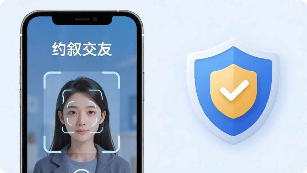 һ��չʾ��Լ���ѡ�App�û���֤���̵�ʾ��ͼ�����������һ���ֻ�����Ļ����ʾ��Լ���ѡ������ֺ�һ������ʶ����Ҳ���һ��������״����֤����ͼ�꣬�����Ǹɾ���ǳ��ɫ�������Ƽ��У������������޶���Ԫ�ء�