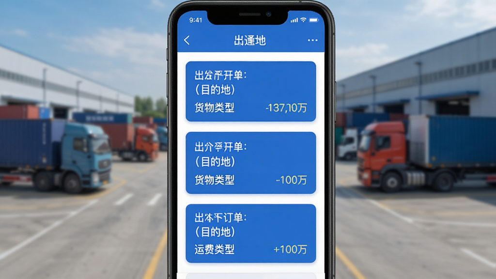 ��������˾��APP��Դ�б�ҳ�棬�ֻ���Ļ��ʾ�������˶�����Ƭ��ÿ���������������ء�Ŀ�ĵء��������ͺ��˷���Ϣ����������ɫΪ��ɫ������Ƭʽ���������׶���������ģ��������԰�����������ʸɾ����޶���װ��Ԫ��
