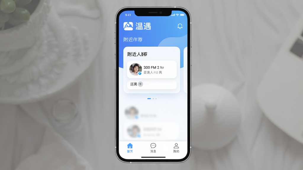 һ��չʾ����App���Ľ�����ֻ�����ͼ��������������������ҳ��������ʾ����logo�͸��������Ƽ���Ƭ����Ƭ�����û�ͷ��;����ǩ���ײ�����������ҳ����Ϣ���ҵ�����ͼ�꣬���岼�ּ����ˬ�����׽���ɫ��������ִ���ƽ����ϸ��Բ�󣬻��ʸɾ��޶���Ԫ��