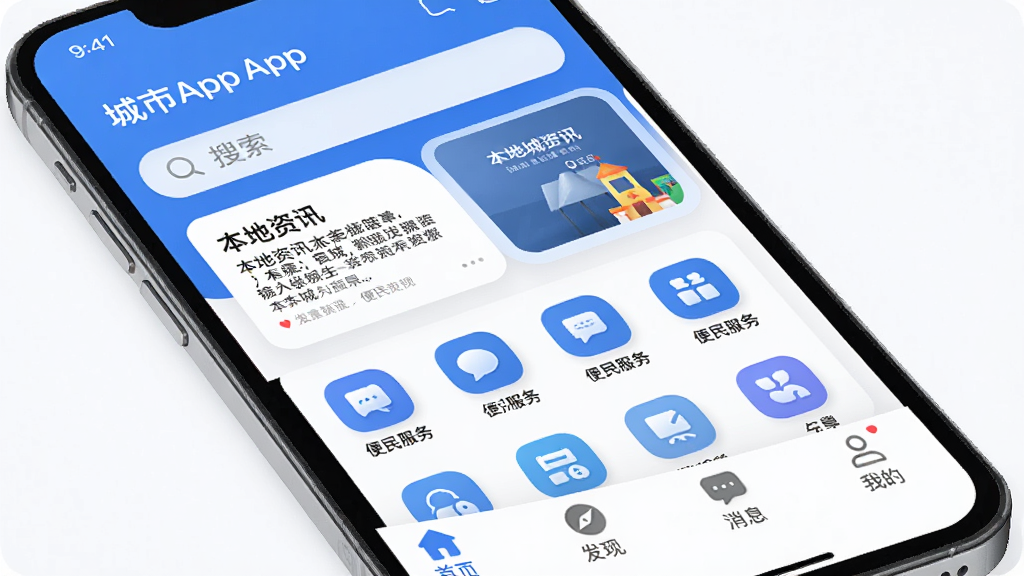 �ֻ���Ļ��ʾ�ҳ�App�����棬�����ǳ������ƺ��������м��Ǳ�����Ѷ��Ƭ�ͱ������ͼ�����񣬵ײ�����������ҳ�����֡���Ϣ���ҵ��ĸ�ѡ����岼�ּ�࣬������ɫΪ��������ִ���ƽ��ͼ��Բ�󣬻��ʸɾ����޶���Ԫ��