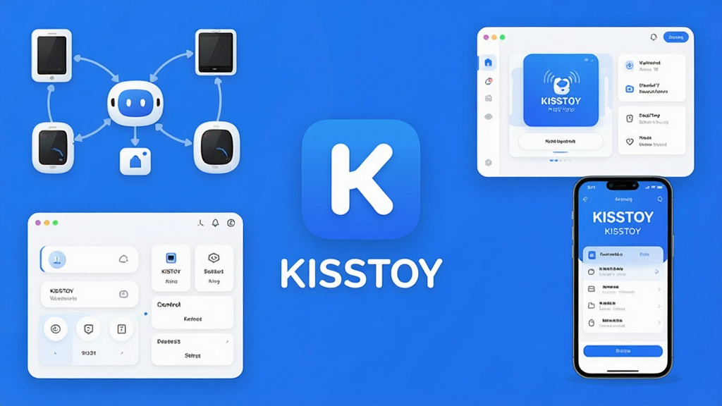 һ��չʾKISSTOY��������ȫò��ͼƬ������������KISSTOY��Ӧ��ͼ������ֱ�ʶ����Χ�����������豸���ӡ��������ƽ��桢�����������Ԫ�أ��ֻ���Ļ��ʾKISSTOY�����棬��������������ִ���ƽ����ɫ������Ϊ����ϸ��Բ�󣬻��ʸɾ����޶���Ԫ��