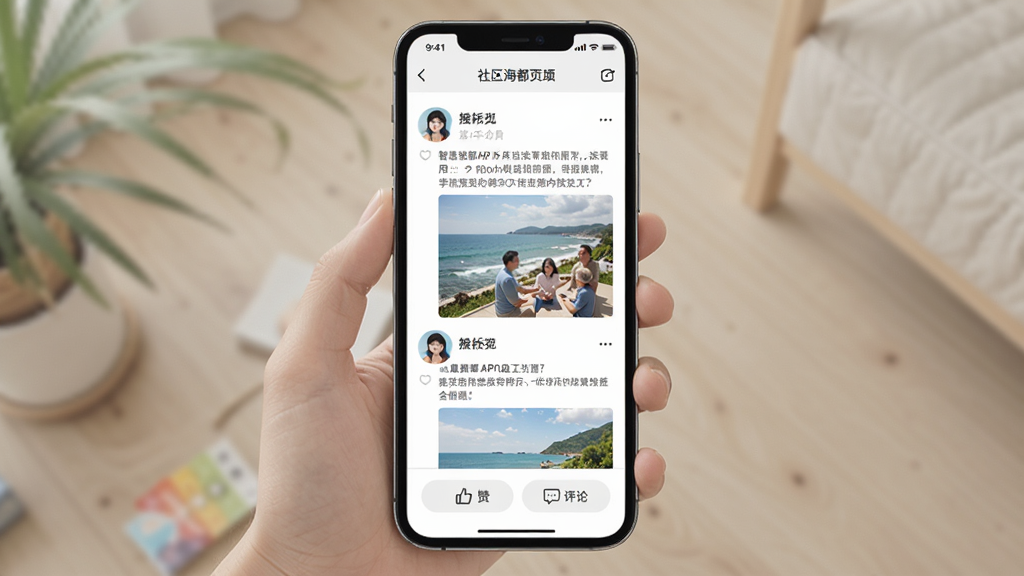 �ǻۺ���APP��������ҳ�棬�ֻ���Ļ��ʾ�û������б��������û�ͷ���ǳơ��������ݺ�ͼƬ���ײ��е������۰�ť�������԰�ɫ��ǳ��ɫΪ�������������Ȼ��������������ƽ����ƣ����ʸɾ��޶���Ԫ��