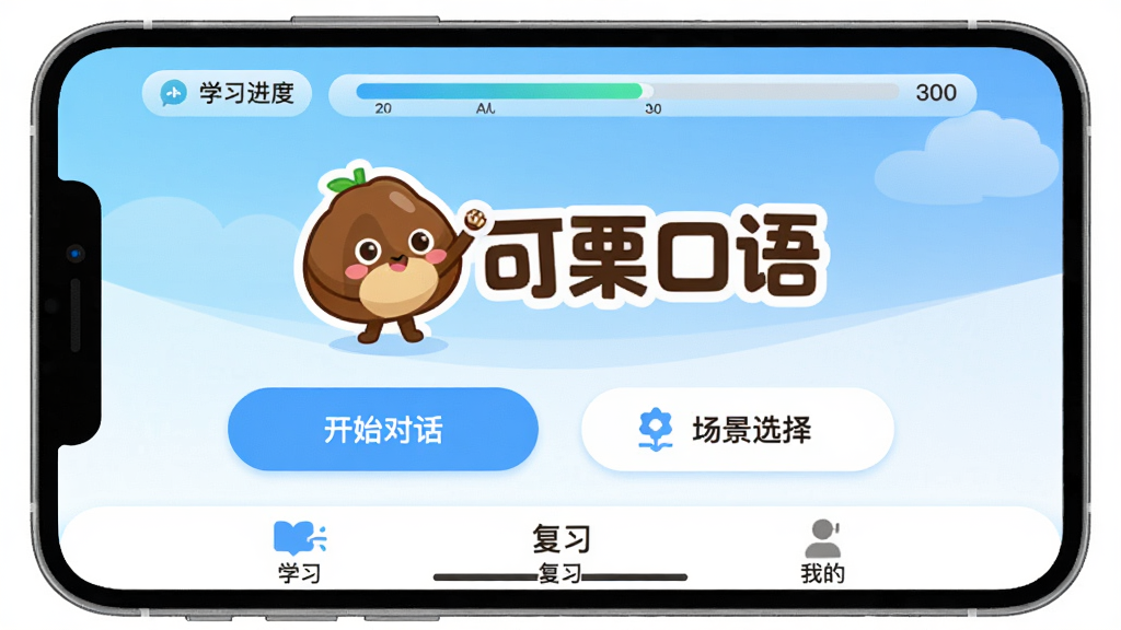 ��������Ӧ��������չʾ��������������Ŀ�Ŀ�������Logo�Ϳ�ͨ���Ӽ���������������µ����׽���ɫ�������沼�ּ�࣬������ʾѧϰ���������м��ǿ�ʼ�Ի��ͳ���ѡ��������ť���ײ�Ϊѧϰ����ϰ���ҵ�����ѡ�������ִ���ƽ����ϸ��Բ�󣬻��ʸɾ��������޶���Ԫ��