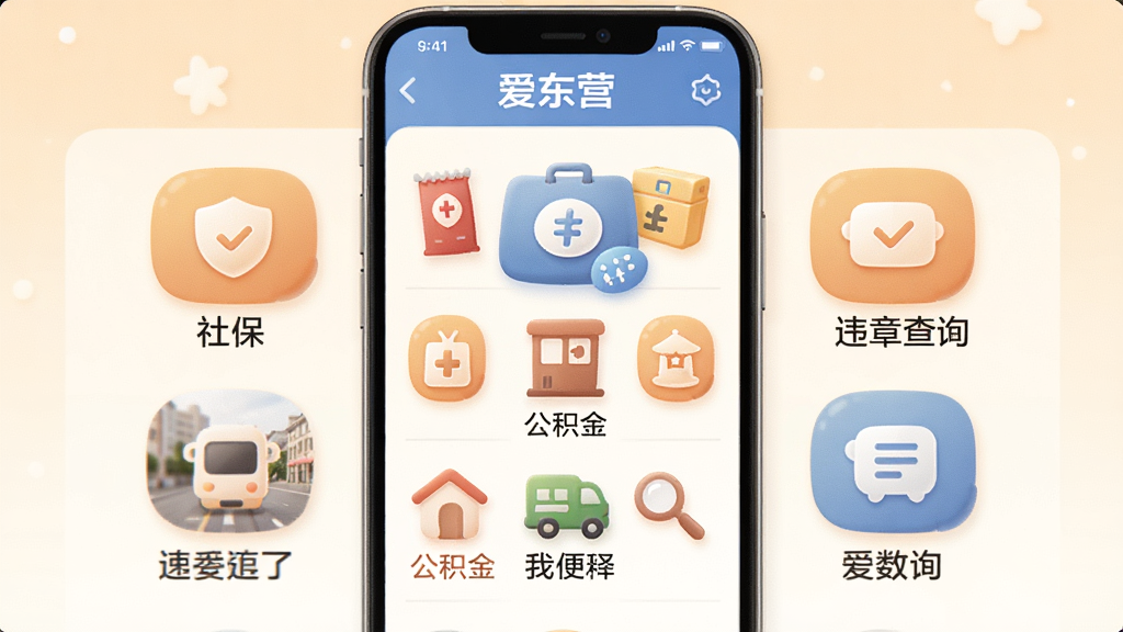һ��AI���ɵ�ͼƬ��չʾ������Ӫ��APP�ı������ҳ�棬�������ֻ����棬����Ϊ�Ź�����ͼ�꣬�����籣��������Υ�²�ѯ�ȣ��Ű��࣬���Ϊ���ůɫ����ϸ��ͼ��Բ�����������ʸɾ��޶���Ԫ��
