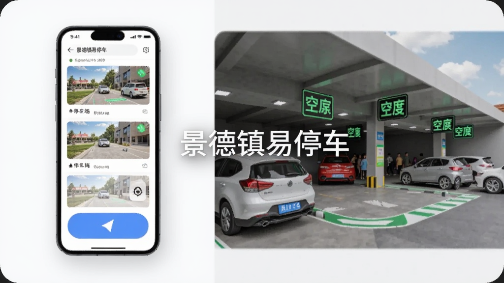 һ��AI���ɵľ�������ͣ��APP����չʾͼ�������Ϊ���������֣�������ֻ���Ļ��ʾ����ͣ�����б��͵�����ť���Ҳ���ͣ����ʵ�����г��������Ϳ��೵λ��ʶ�����������С���������ͣ�������ֱ�ʶ���������ִ���࣬��������
