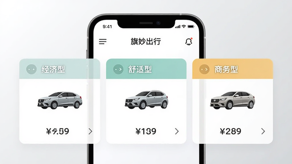 һ��չʾ�������App�೵��ѡ�����Ĳ�Ʒ��ͼ���������ֻ���Ļ��ʾ�����͡������͡����������ֳ���ѡ�ÿ�ֳ������ж�Ӧ�ĳ���ͼ���Ԥ���۸񣬱�����ǳ��ɫ���䣬������ƽ�������������ɾ��޶���Ԫ��