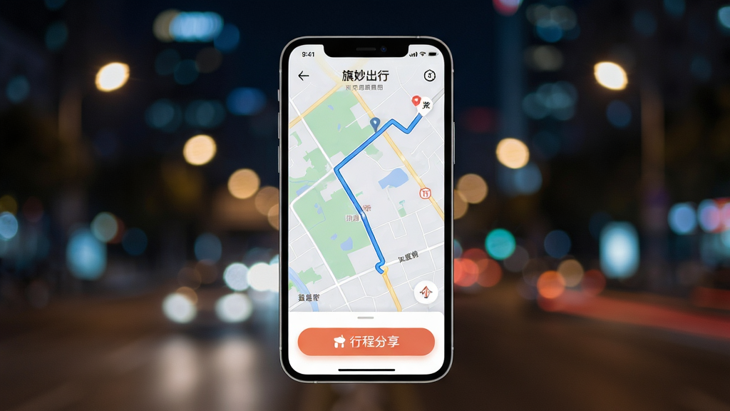 һ���������App�г̷����밲ȫ����չʾͼ���������ֻ���Ļ��ʾʵʱ��ͼ·�ߡ��г̷�����ť�ͽ�����ϵ��������ڣ�������ҹ�����еƹ��黯Ч��������ִ��Ƽ��У����ʸɾ������޶���Ԫ��