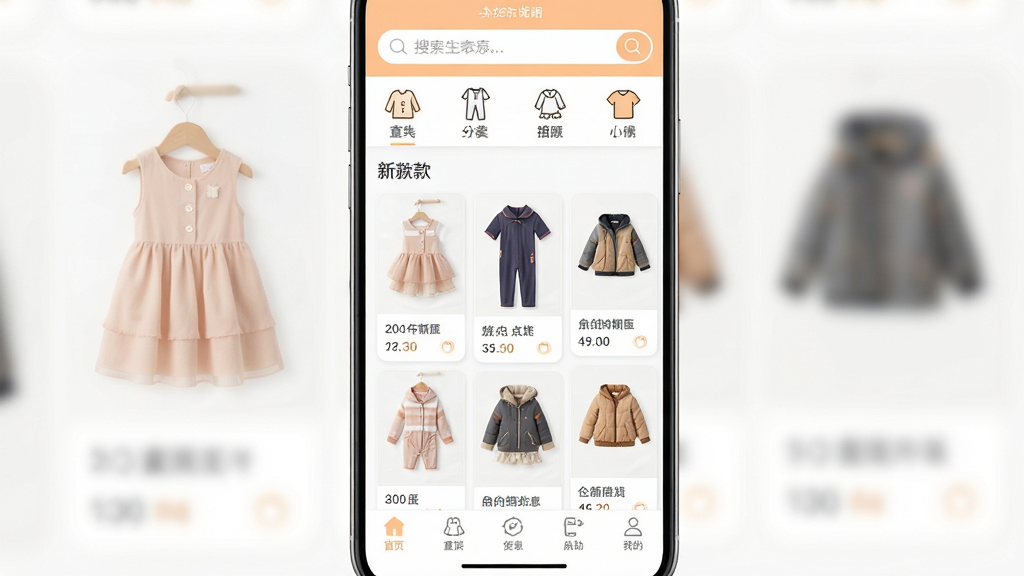 ������ͯװ��Դ �ֻ�APP������չʾ �Ϸ����������ͯװ����ͼ�� �м����ٲ������¿�ͯװ��Ʒ��Ƭ ������ȹ ��װ ���׵� �ײ��ǵ����� ��������ˬ ���� ��ǳ��ɫ�Ͱ�ɫ����ɫ�� ����ɾ� �޶���Ԫ�� ���廭��