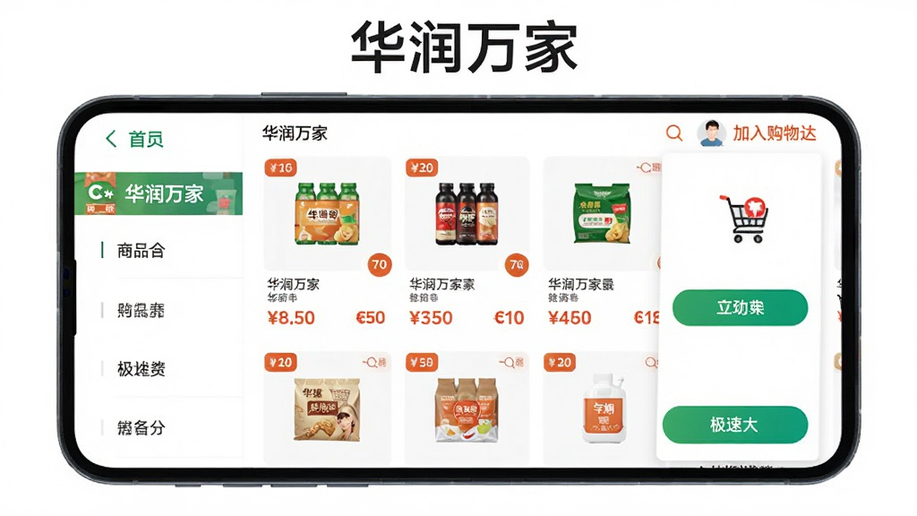 �������APP���Ϲ��Ｋ�ٴ﹦��չʾͼ���������ֻ���Ļ��ʾ��Ʒ�б��͹��ﳵ���棬�������Ϊ��Ʒ���ർ�����Ҳ�Ϊ��Ʒ��Ƭ�ͼ��빺�ﳵ��ť���Ű����룬�����̱�ƽ����ϸ������ƷͼƬ�������۸��ǩ��Ŀ�����ʸɾ��޶���Ԫ�أ�ͼƬ�Ϸ��С�������ҡ����֡�