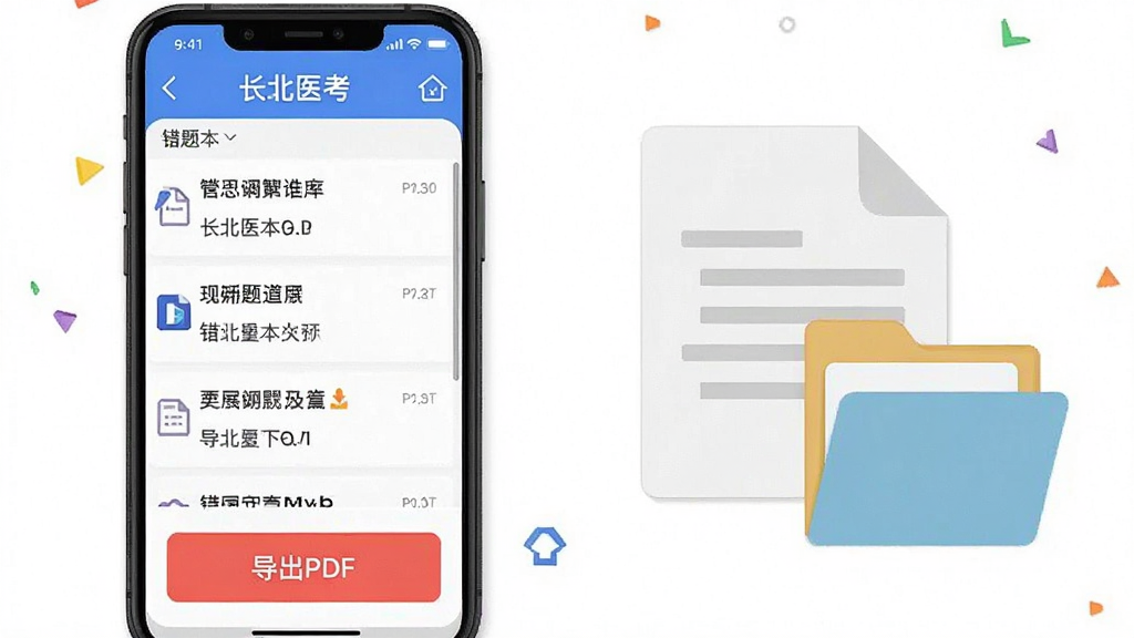 һ��չʾ������ҽ����APP�ڴ��Ȿ���ܽ����ͼƬ���������ֻ���Ļ��ʾ�����б��ͺ�ɫ�ġ�����PDF����ť���Ա�������Ĵ�ӡֽ�ź��ļ���ͼ�꣬����ƽ����ɫ��������ϸ�����������ʸɾ��޶���Ԫ��
