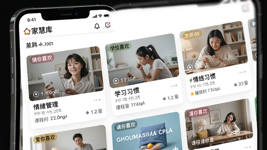 �һۿ���Ի��Ƽ�����ͼ���ֻ���Ļ��ʾ�һۿ�APP����ҳ�Ƽ�������Ƭ�ϱ�ע�Ų���ϲ�������ݺ�������������ѧϰϰ�ߵ����⣬ÿ�ſ�Ƭ�пγ�ʱ���Ͳ����������ִ������£������ˬ�������������޶���Ԫ��