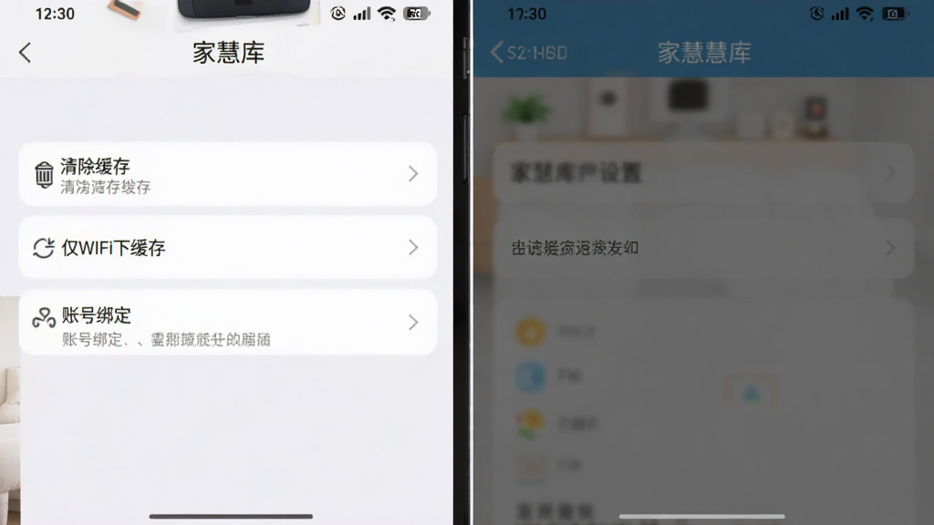 �һۿ����ý����ͼ���ֻ���Ļ��ʾ�һۿ�APP������ҳ�棬����������桢��WiFi�»��桢�˺Ű󶨵�ѡ������࣬�������������ͳһ�����ʸɾ����޶���Ԫ��
