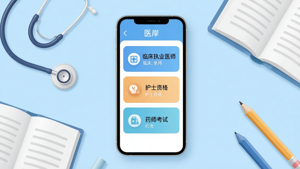 ҽ��ҽѧ����ˢ��App������չʾ������������һ�������ֻ�����Ļ��ʾҽѧ�������б��������ٴ�ִҵҽʦ����ʿ�ʸ�ҩʦ���Ե���ڣ������Ǹɾ���ǳ��ɫҽ�Ʒ����Χ��׺���������鱾��Ǧ�ʵ�ѧϰԪ�أ��������������־��У��Ű��࣬����ִ���ƽ��ϸ��Բ����ͣ����ʸɾ��޶���Ԫ�أ�ͼƬ�����ֱ�ע��ҽ����