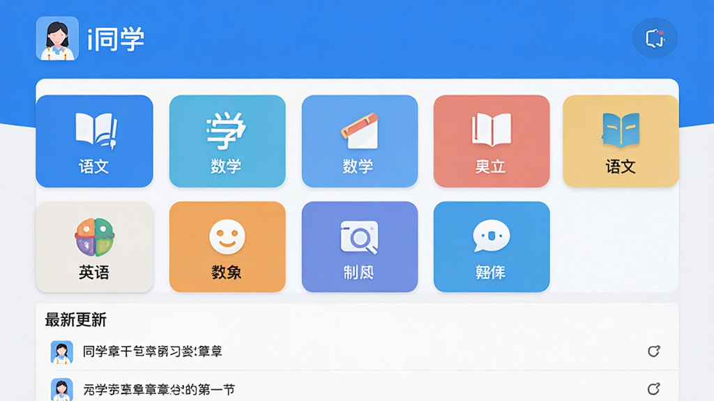 һ��ѧϰ���Ͽ����ͼ�������С�iͬѧ��App������ҳ��չʾ��ѧ�Ʒ��࿨Ƭ��������ѧӢ���ͼ���������У��·���ʾ���¸����½��б�����������ˬ��������ɫ�����ֹ��������ʸɾ��޶���Ԫ��