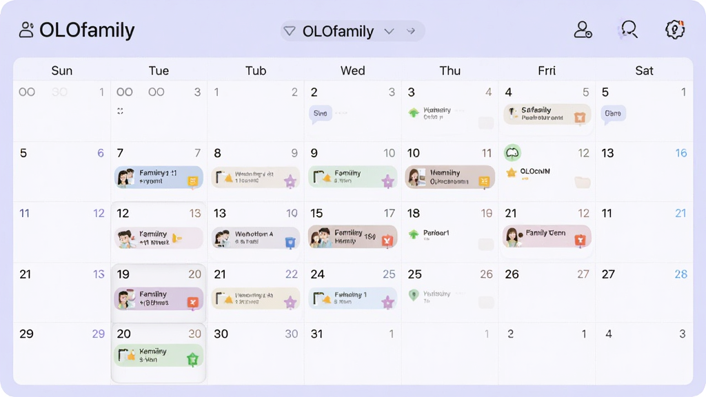 OLOfamily ��ͥ�ճ����ѽ��棬����չʾһ��������ͼ�������ע�˶����ͥ�¼�������ͼ�꣬�����ǵ���ɫ���������������򣬷���Լʵ�ã�ϸ�ھ��£����ʸɾ����޶���Ԫ��