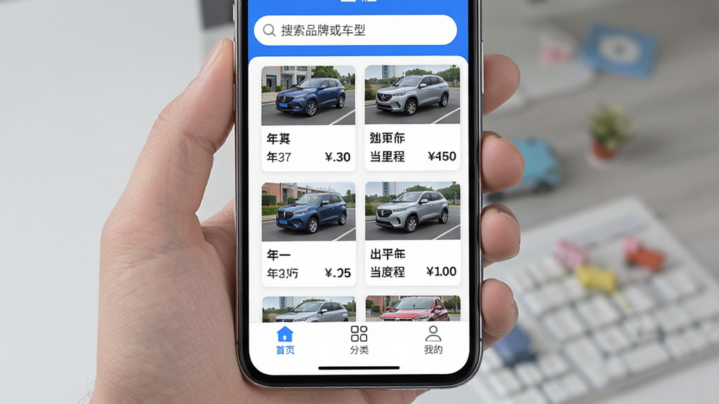һ���ֻ���Ļչʾ��С��App�������棬�����԰�ɫ����ɫΪ��ɫ��������������д�š�����Ʒ�ƻ��͡����м����������еĳ�����Ƭ�б���ÿ�ſ�Ƭ���г�������ͼ����ݡ���̺͵�ǰ���ۣ��ײ��������С���ҳ���������ࡱ�����ҵġ�����ͼ�꣬�������ִ���࣬���ʸɾ��޶���Ԫ��