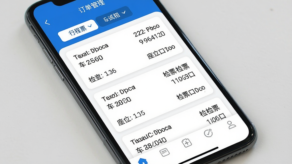 һ���ֻ���Ļչʾ��·��ƱApp�Ķ�������ҳ�棬��������ʾ�����ѹ���Ʊ��Ƭ��ÿ�ſ�Ƭ���г��Ρ����ڡ���λ�źͼ�Ʊ����Ϣ���������г�ɸѡ��ǩ���ײ��е�����������������ɫ����������������ʸɾ��޶���Ԫ��