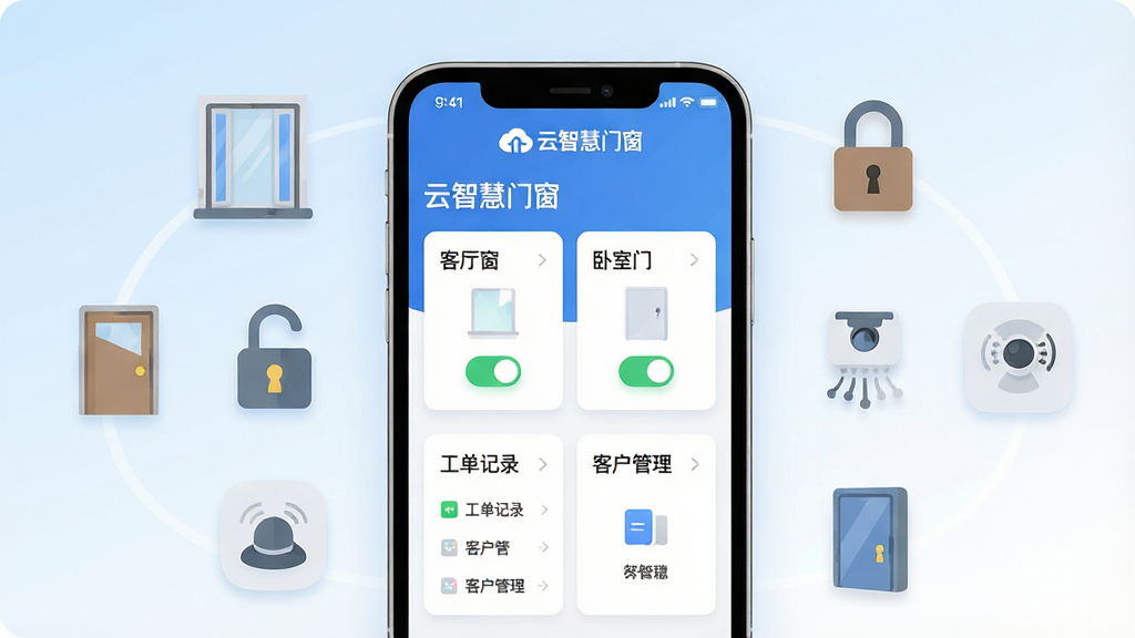 һ��չʾ�����Ŵ���������ȫò��ͼƬ�������������ֻ���Ļ��ʾ�����ǻ��Ŵ���APP�������棬���涥����Ʒ��LOGO�����ǻ��Ŵ������м�����չʾ�Ŵ��豸״̬��Ƭ���ܿ��������������������š��ȱ�ǩ�Ϳ���״̬ͼ�꣬�·��й�����¼�Ϳͻ�������ڣ��ֻ���Χ�����������Ŵ��ı�ƽ��ͼ��Ԫ���細���������������ȣ�������ǳ��ɫ����ɫ�Ľ��䣬���岼���������Ű��࣬����ִ���ƽ����ϸ��Բ�󣬻��ʸɾ����޶���Ԫ��