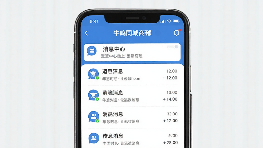 ţ��ͬ���̼Ҷ���Ϣ���Ľ��棬�ֻ���Ļ��ʾ��Ϣ�б����ö�֪ͨ�������࣬��ɫ��ɫ������������������ִ���ƽ�����ʸɾ��޶���Ԫ��