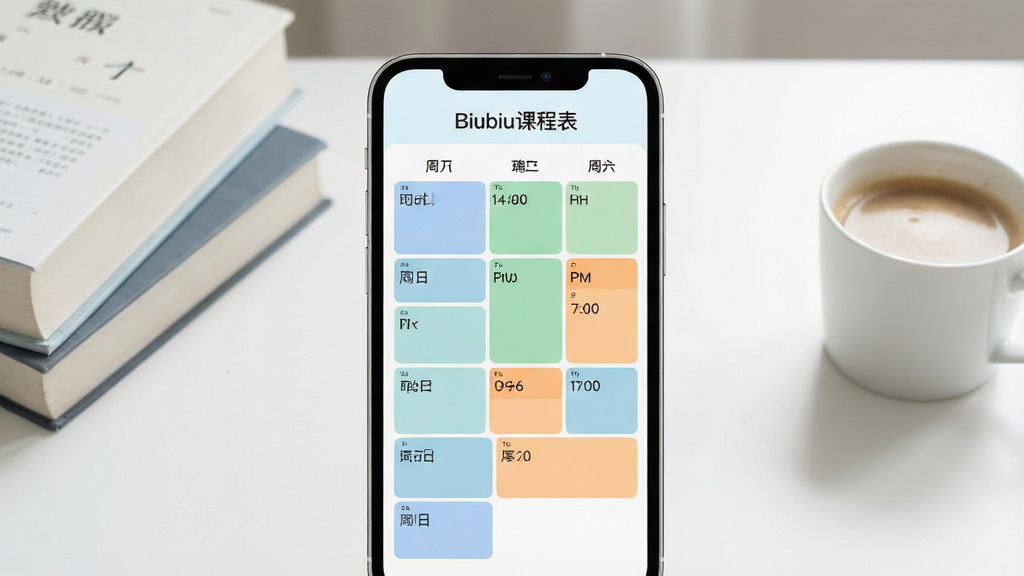 һ��չʾBiubiu�γ̱��ֻ�App�������ͼƬ������������һ���ִ������ֻ�����Ļ����ʾ��ɫ�����µĿγ̱����棬��һ�����յĿγ̸����������룬��ͬ�γ�����͵������̡���ɫ�����֣������С�Biubiu�γ̱��������������Ǹɾ��������������Ա߷��ż������һ�����ȣ�����Լ���£����ʸɾ����޶���Ԫ��