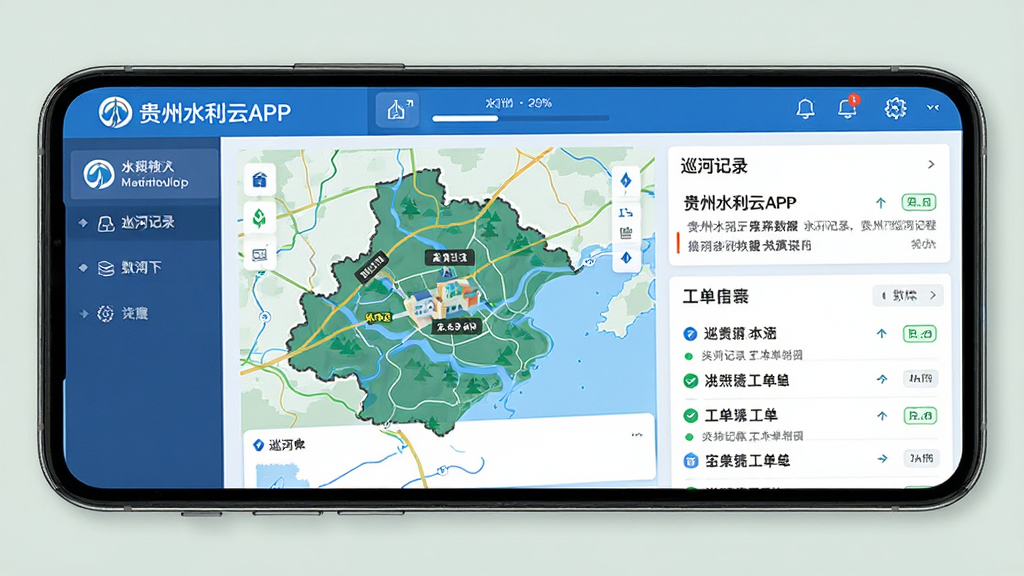 ����ˮ����APP���ֻ���Ļ��ʾˮ�����̵�ͼ�����ݿ��壬��ɫΪ��ɫ�������ּ�࣬����Ѳ�Ӽ�¼�빤���б�����ƽ����ƣ��ɾ��޶���Ԫ�أ����廭��