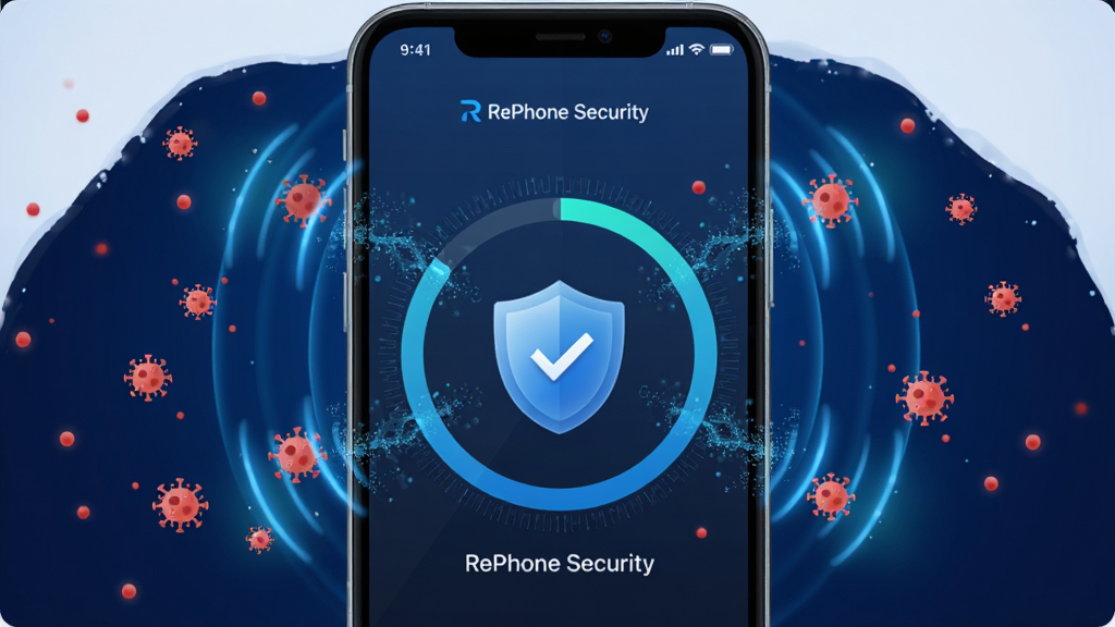 һ��չ�� RePhone Security ʵʱ������ɱ���ܵ���ͼ���������ֻ���Ļ��ʾɨ����Ȼ��밲ȫ����ͼ�꣬��Χ�����Ŵ�����������в�ĺ�ɫСԲ�����ڱ���ɫ�Ⲩ���������Ϊ���й�ͼ���ֻ���Ļռ�ݻ�����ģ��Ű��࣬���Ϊ�Ƽ��в廭�磬ϸ����ɨ����ߴ���������Ч�����ʸ���ɾ����޶���Ԫ�أ�����Ϊ����ɫ���䣬ͻ����ȫ�������Ӿ�����